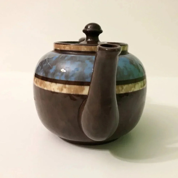 Vintage  Sudlows Burslem Ceramic Striped Teapot Made in England Small Chip - Picture 3 of 16